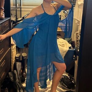 Cache Vibrant Blue Chiffon Dress with Draped Detail